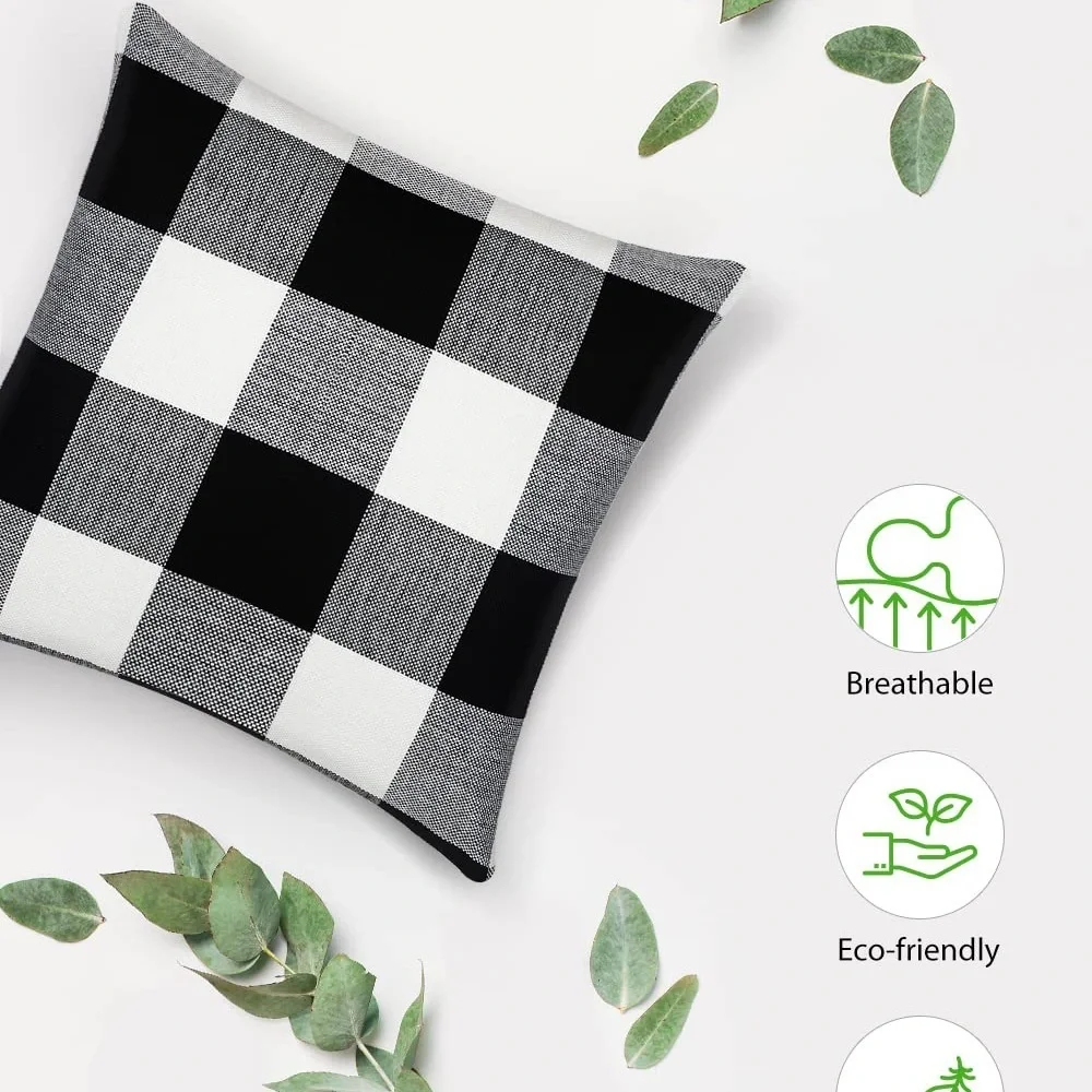 2 Retro Cotton | Linen Farmhouse Decorative Buffalo Check Plaid Throw Covers